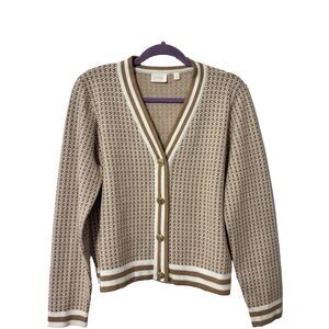 Cyrus Houndstooth cardigan Tan/Cream size Large Button Front
